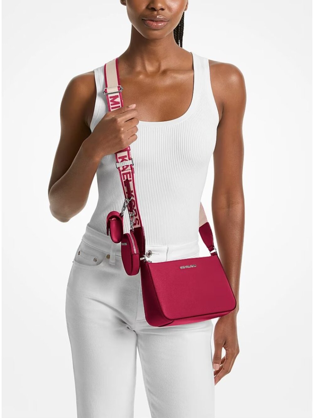 New Michael Kors Jet Set Travel Small Crossbody / Tech Attachment Dark Raspbery